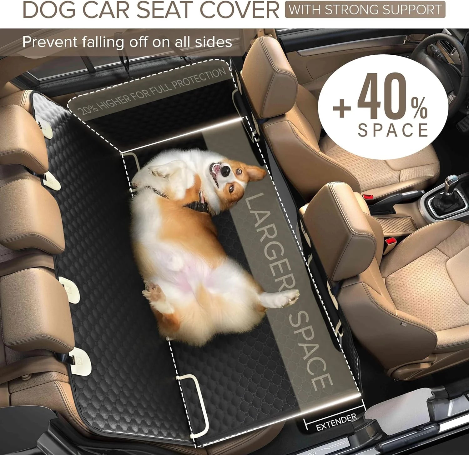  Heavy Duty, Waterproof, Nonslip Dog Car Seat Cover with Extender for Aggressive Chewer for Pets